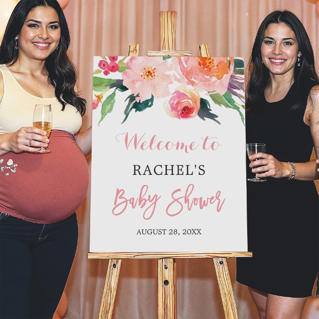 Póster Whimsical Watercolor Floral Rótulo Baby Shower (Subido por el creador)