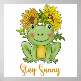 Póster Whimsical Watercolor Frog And Sunflowers 