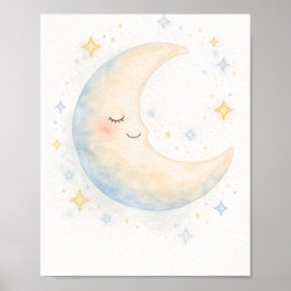 Póster Whimsical watercolor moon and stars nursery