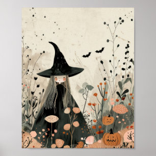 Póster Whimsical Witch Watercolor Nursera Halloween