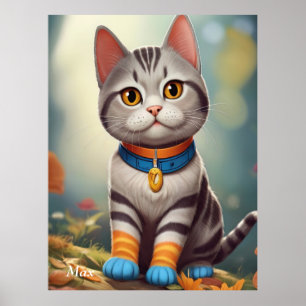 Póster Whimsical Woodland America Shorthair Cat