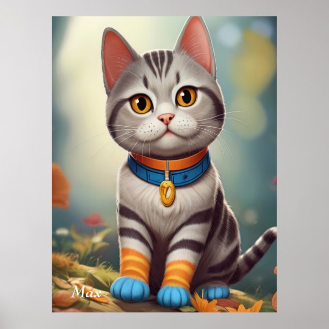 Póster Whimsical Woodland America Shorthair Cat (Frente)