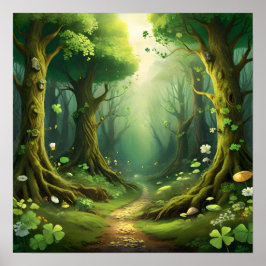 Póster Whimsical Woodland St Patrick's Day Path