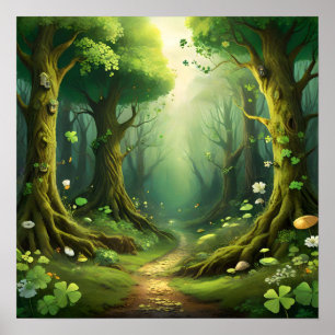 Póster Whimsical Woodland St Patrick's Day Path