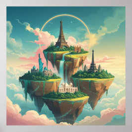 Póster Whimsical World Wonders: El paisaje urbano flotant