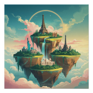 Póster Whimsical World Wonders: El paisaje urbano flotant