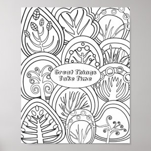 Póster Whimsical Zen Doodle Trees Cita Relajante Coloraci