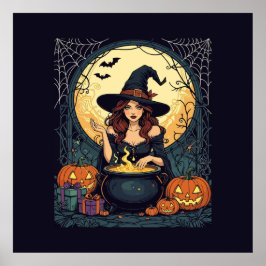 Póster Whimsically Enchanting Witch With Spiders and Jack
