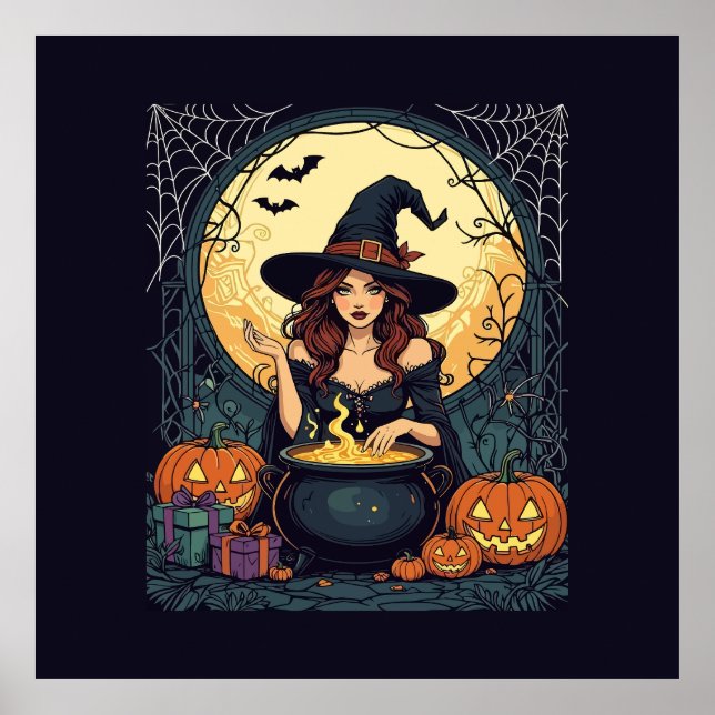 Póster Whimsically Enchanting Witch With Spiders and Jack (Frente)