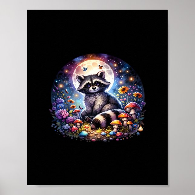 Póster Whimsigoth Raccoon A La Luz De La Luna, Cuidado Ve (Frente)
