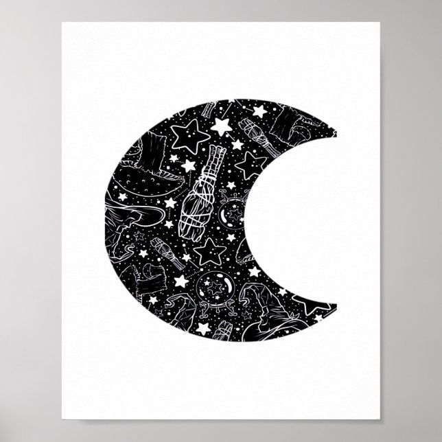 Póster Whimsigoth Witch Moon Wicca Kawaii Gótico Tattoo A (Frente)
