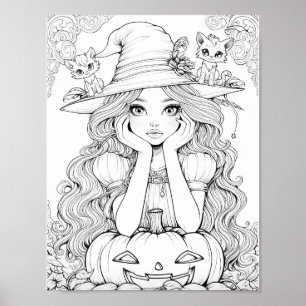 Póster Whimsy de Halloween: Gatos de calabaza sobre el co