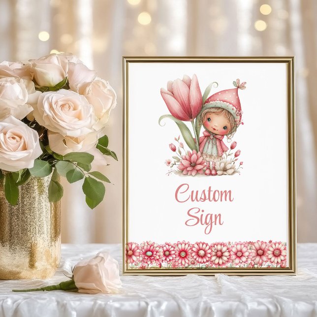 Póster Whimsy Fairy Girl Blush Floral Birthday Custom Sig (Whimsy Fairy Girl Blush Floral Birthday Custom Sign

)