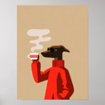 Whippet Acogedor Bebiendo Café - Ilustración de Pe