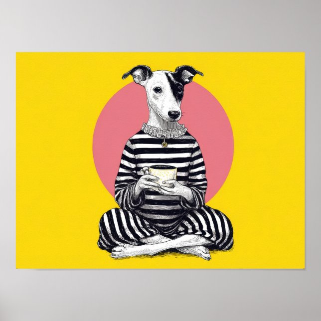 Póster Whippet Coffee Time – Perro Vintage Caprichoso (Frente)