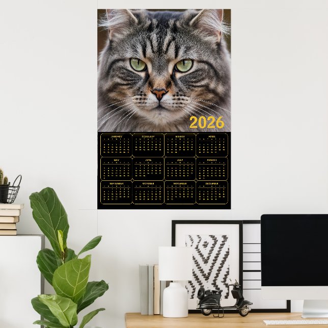 Póster Whiskered Gaze: 2026 Tabby Calendar (Oficina en casa)