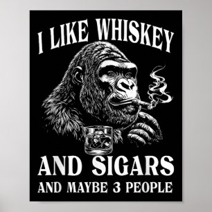 Póster Whiskey, Cigarros Y Humor De Monos Retro