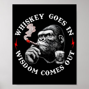 Póster Whiskey entra sabiduría sale mono divertido (en 