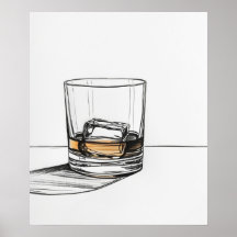 Whiskey sobre las rocas vidrio línea minimalista a
