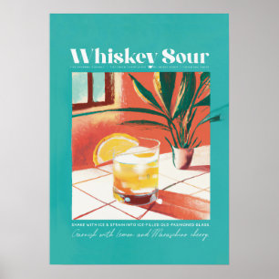 Póster Whiskey Sour Tropical Turquoise Retro