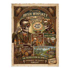 Póster Whisky Irlandés Steampunk "Una Legado Renacido" Pr