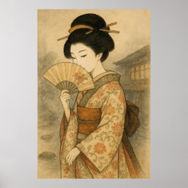 Póster Whispers Behind the Fan: Geisha in Stillness