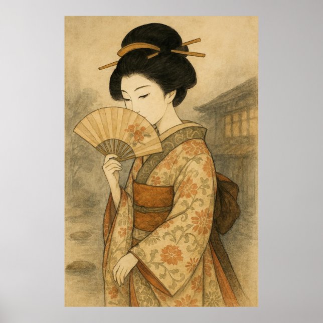 Póster Whispers Behind the Fan: Geisha in Stillness (Frente)