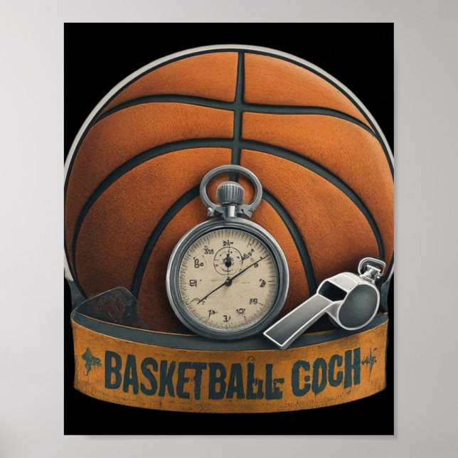 Póster Whistle Stopwatch, entrenador de baloncesto (Frente)