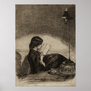 Póster Whistler - Leyendo a la luz de la lámpara