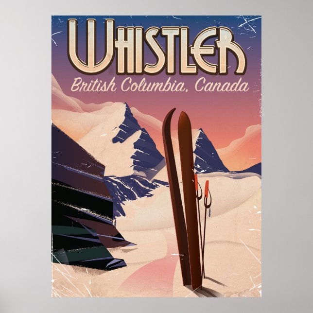 Póster Whistler, Vancouver, poster de esquí de Columbia B (Frente)