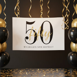 Póster White 50th Birthday Party Black Gold Chic