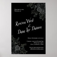 White and Black Rose Gothic Wedding Ceremony Sign