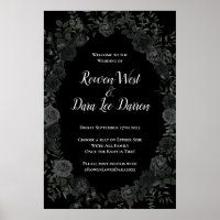 White and Black Rose Gothic Wedding Ceremony Sign