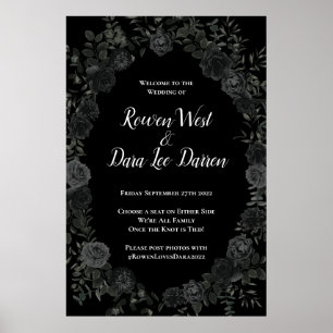 Póster White and Black Rose Gothic Wedding Ceremony Sign