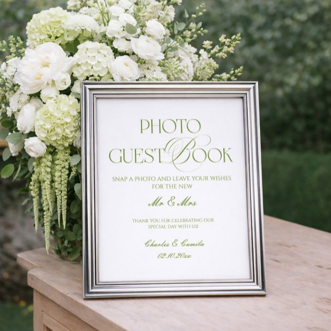 Póster White and Green Wedding Photo Guest Book Poster (Subido por el creador)