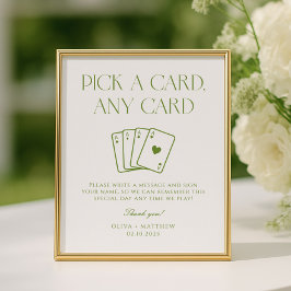 Póster White and Green Wedding Playing Card Guest Book