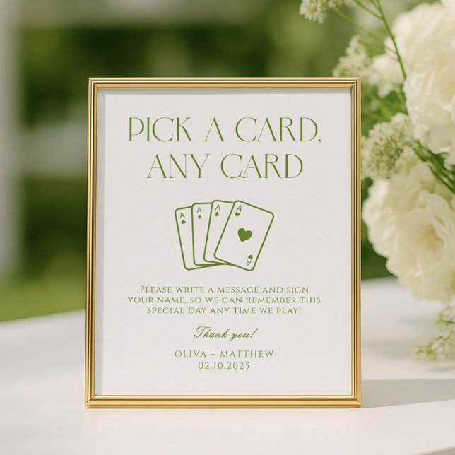 Póster White and Green Wedding Playing Card Guest Book  (Subido por el creador)