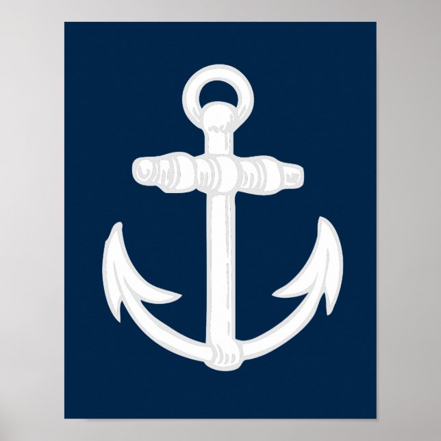 Póster White/Blue Nautical Anchor Symbol (Frente)