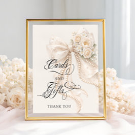 Póster White Bow Bridal Shower Cards and Gifts