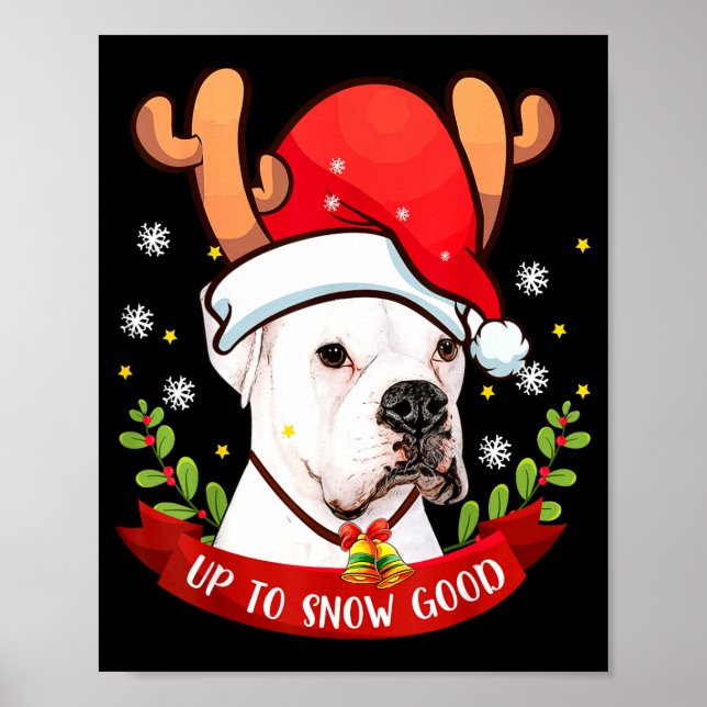 Póster White Boxer Dog Reindeer Christmas Gift Boys Girls (Frente)