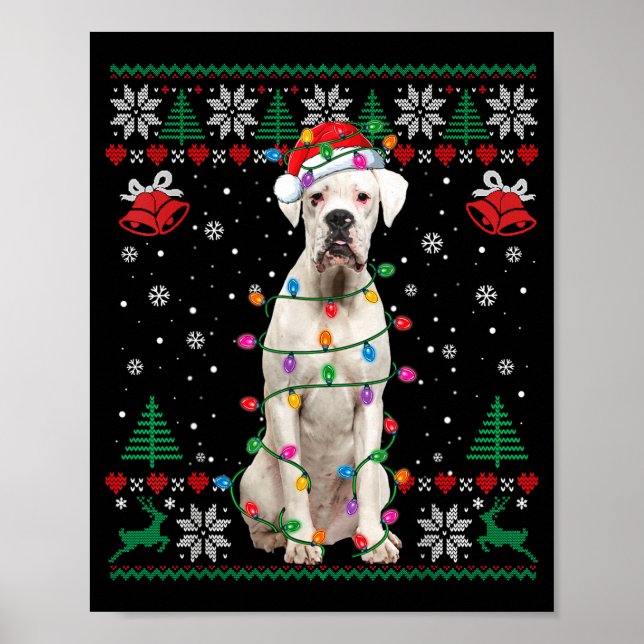 Póster White Boxer Dog Ugly Christmas Sweater Funny Xmas  (Frente)
