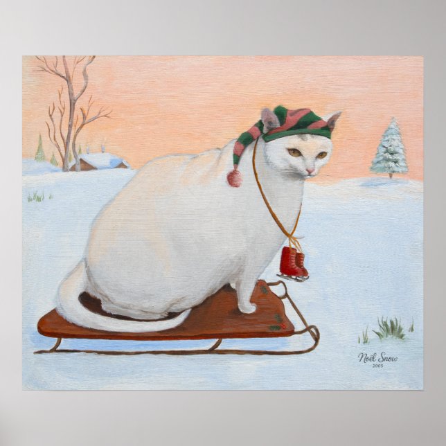 Póster White Christmas Holiday Cat in Snow Wall Art (Frente)