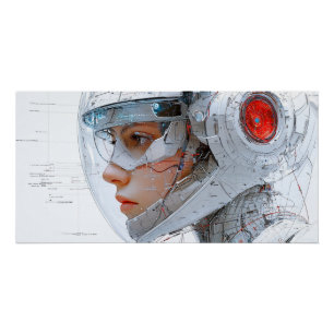 Póster White cybernetic woman with intricate schematic ci