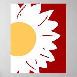 Póster White Daisy with Yellow Center on Red Abstract 