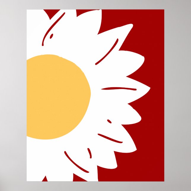 Póster White Daisy with Yellow Center on Red Abstract  (Frente)