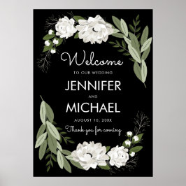 Póster White Floral Wedding Sprigs Welcome Poster