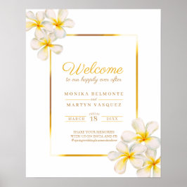 Póster White frangipani tropical wedding welcome poster
