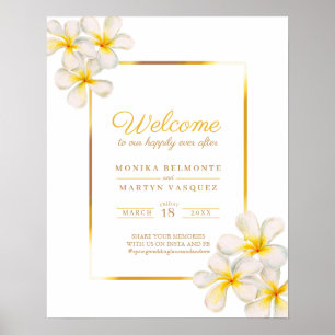 Póster White frangipani tropical wedding welcome poster