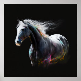 Póster White Horse, Abstract Colors , Art Print Wall