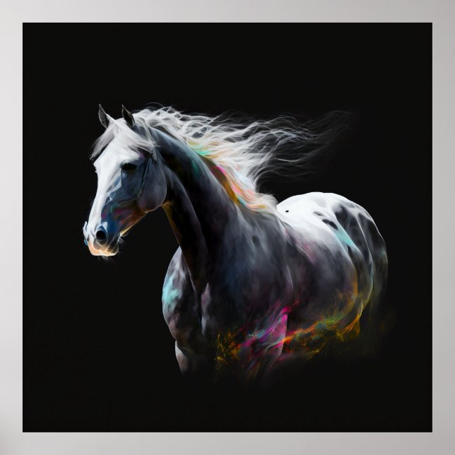 Póster White Horse, Abstract Colors , Art Print Wall (Frente)